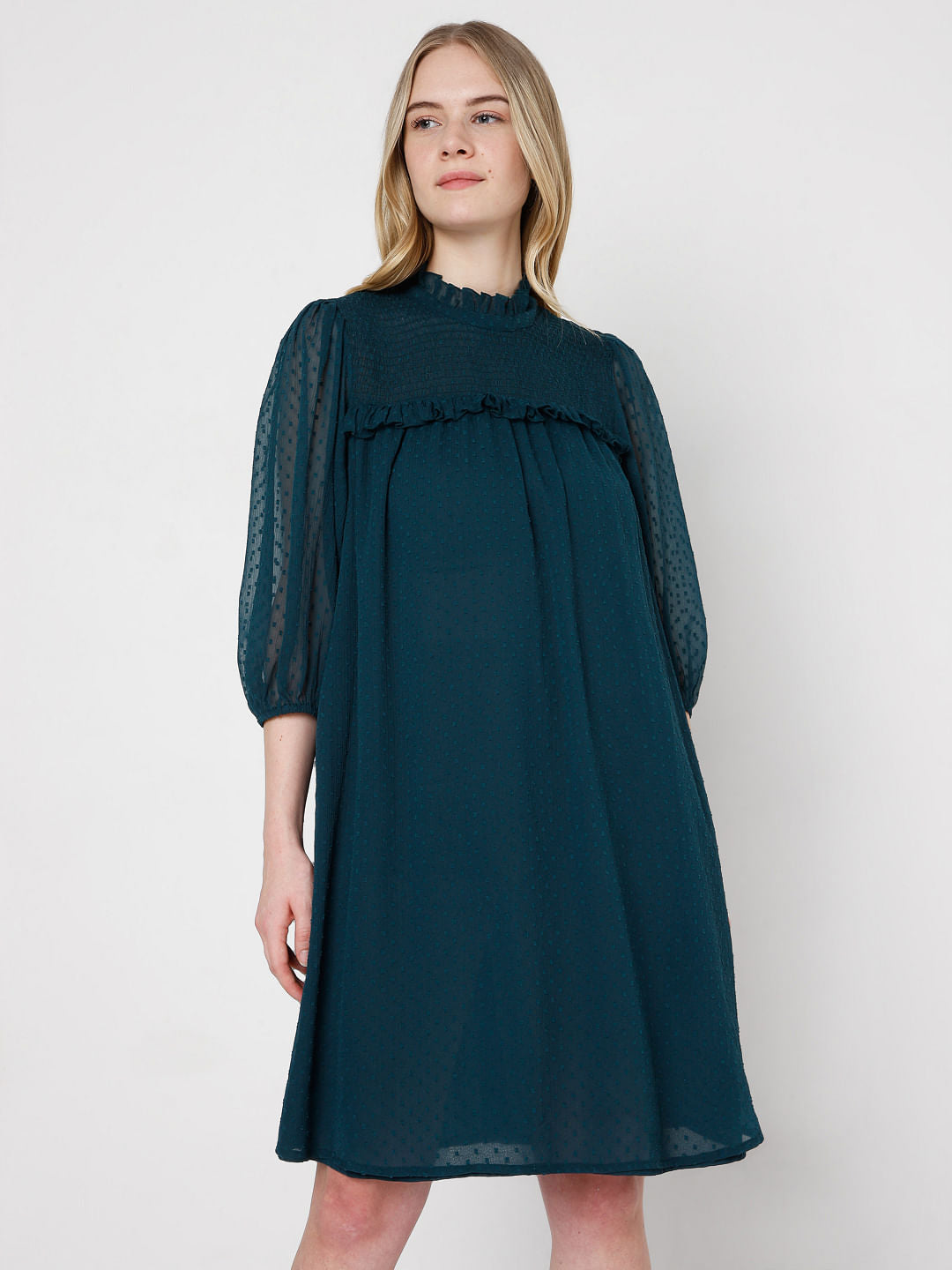 Green Dobby Shift Dress