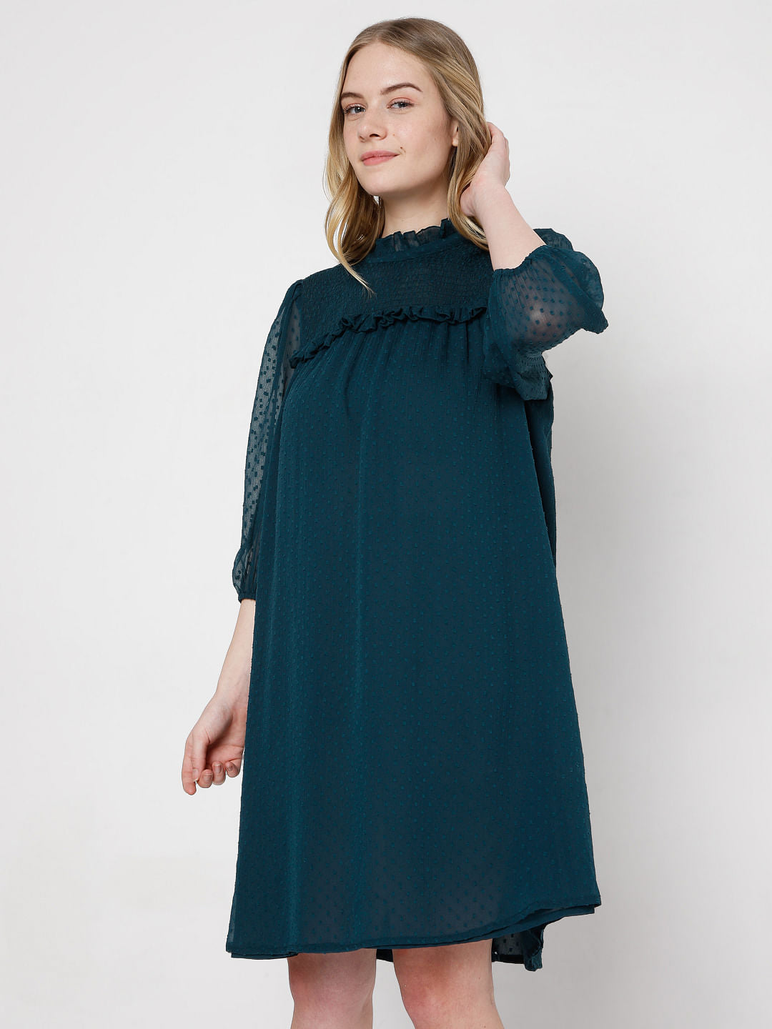 Green Dobby Shift Dress