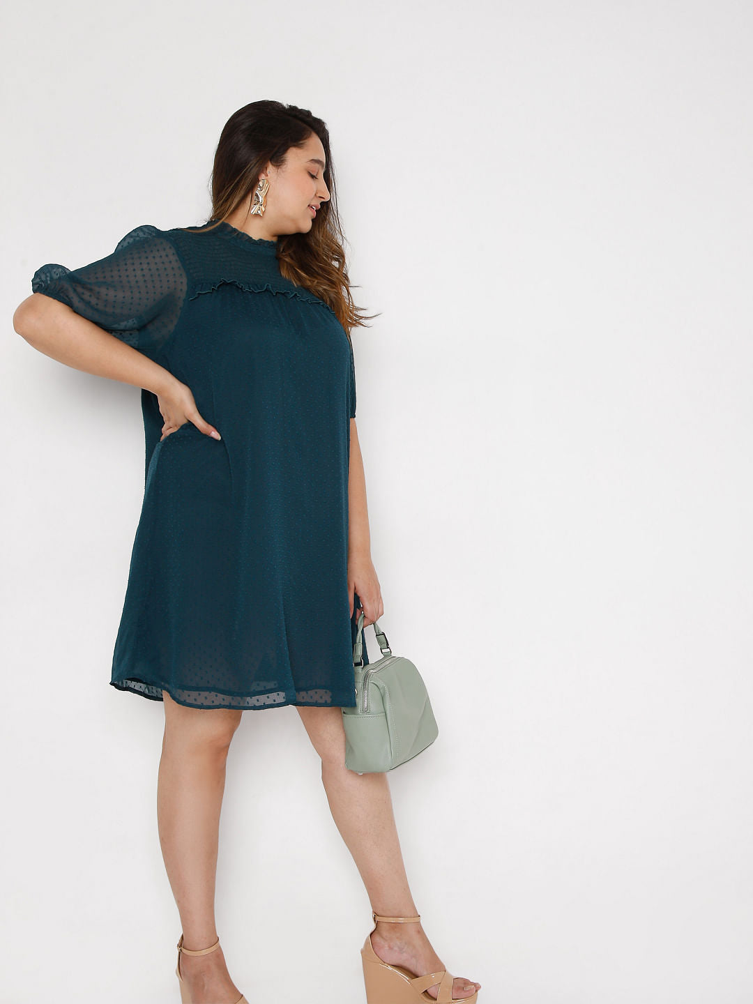 Curve Green Plain Coloured Dress