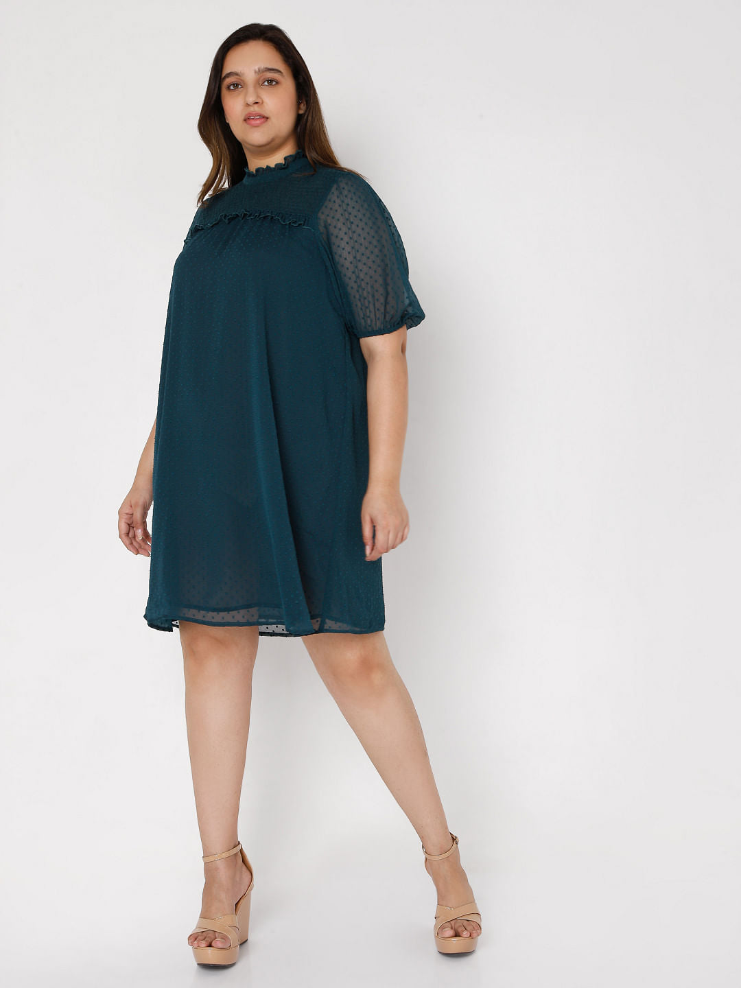 Curve Green Plain Coloured Dress