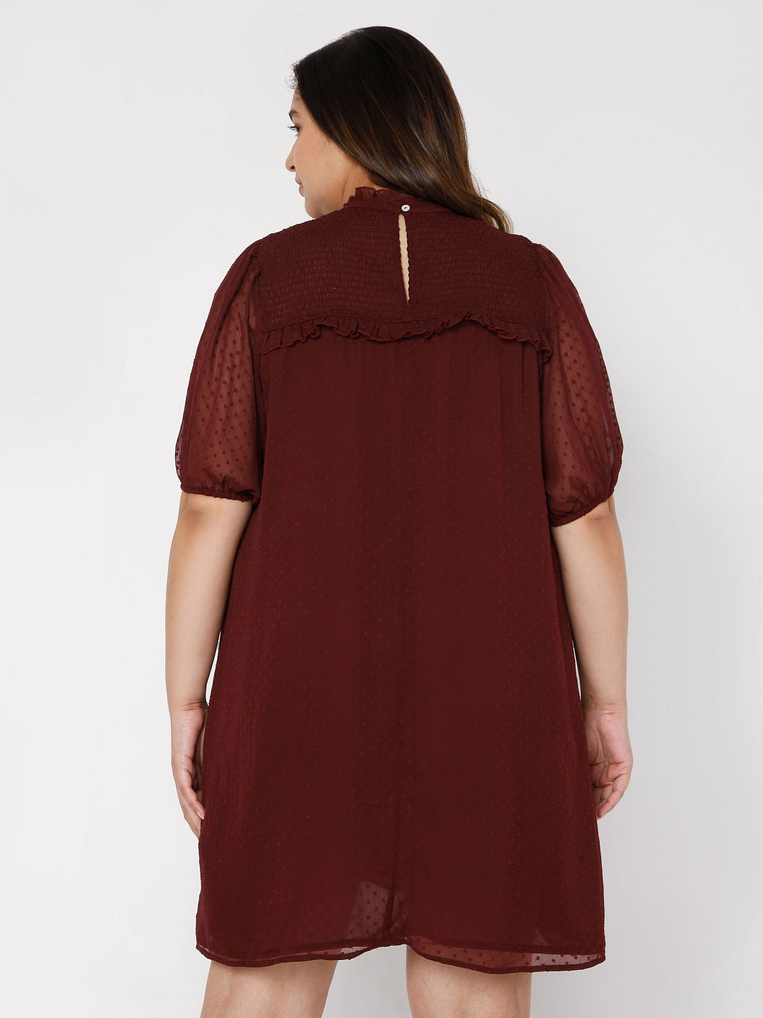 Curve Maroon Dobby Shift Dress