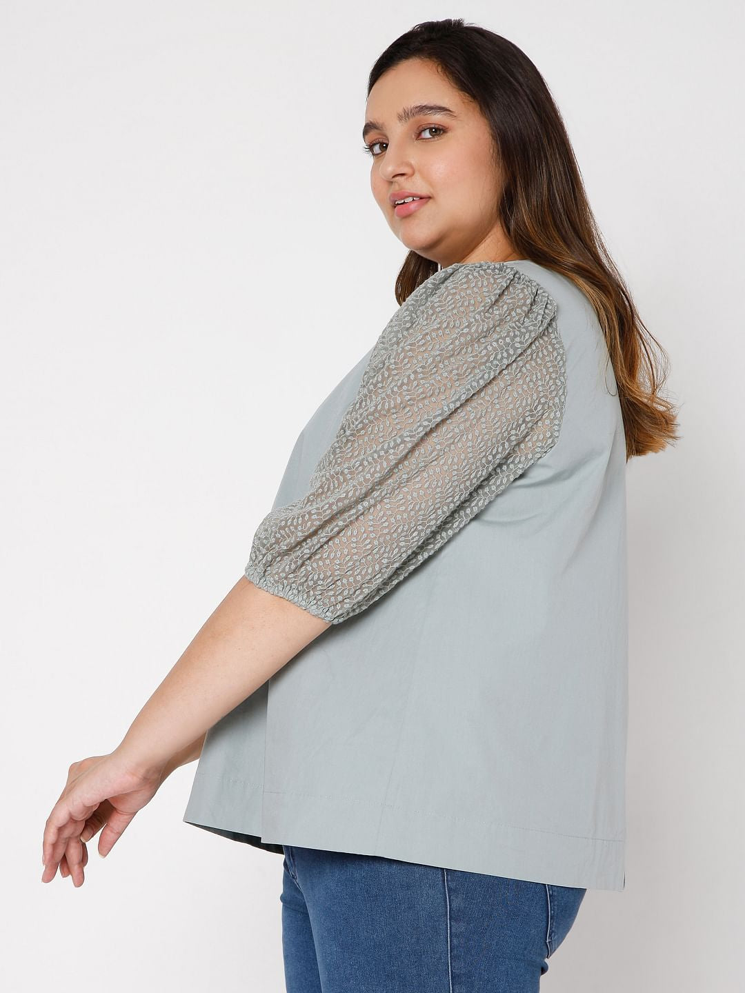 Curve Grey Lace Detail Top