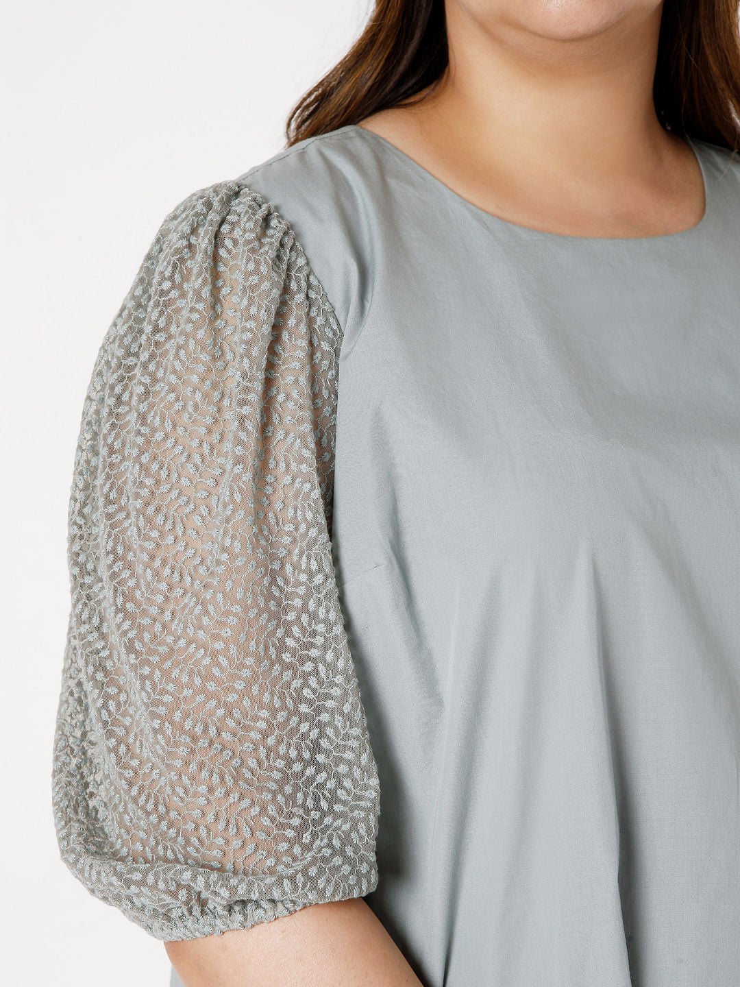 Curve Grey Lace Detail Top