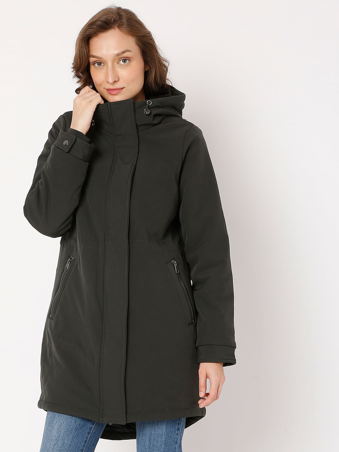 Dark Green Hooded Long Jacket