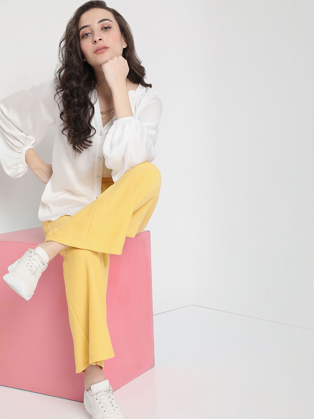 Yellow High Rise Flared Co-Ord Pants