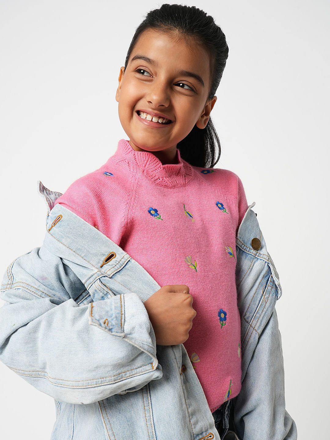 Girl Pink Embroidered Sweater