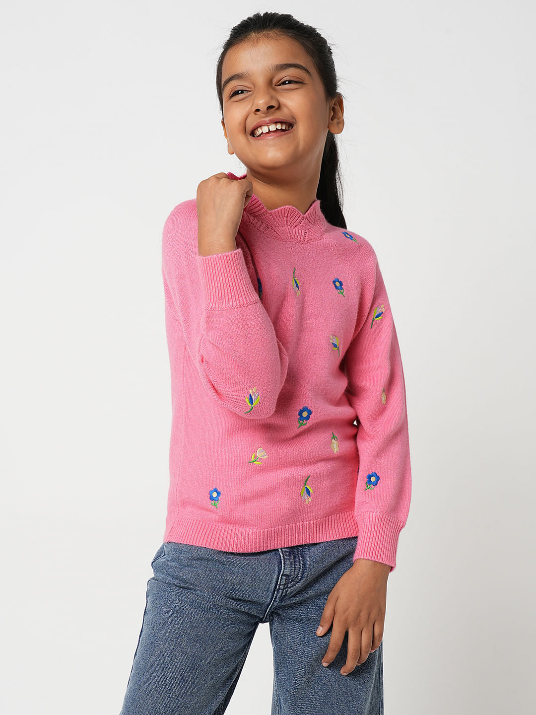 Girl Pink Embroidered Sweater