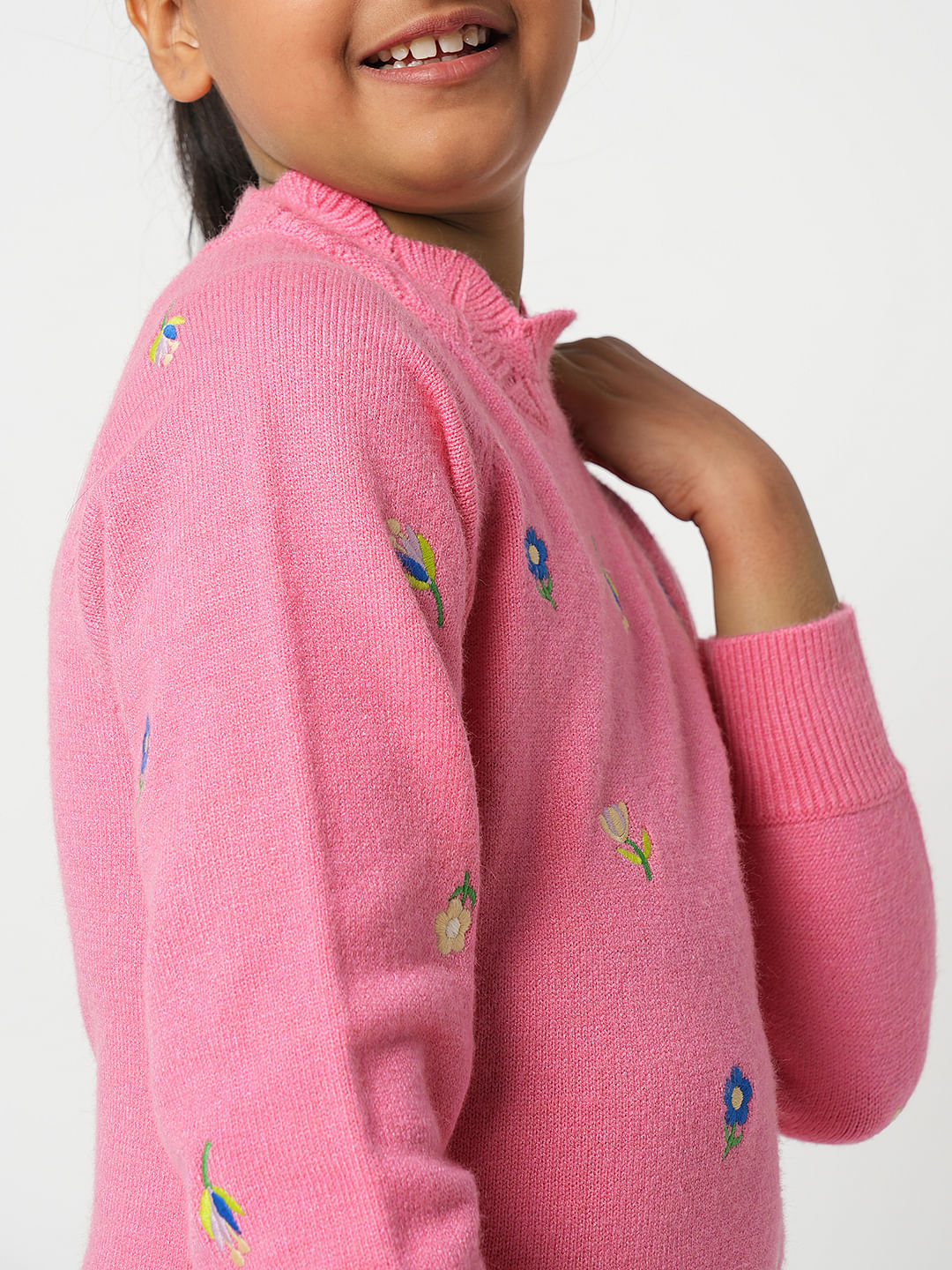 Girl Pink Embroidered Sweater