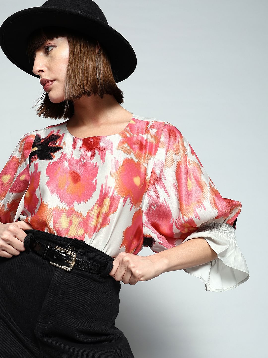 Off-White Brushed Floral Print Top