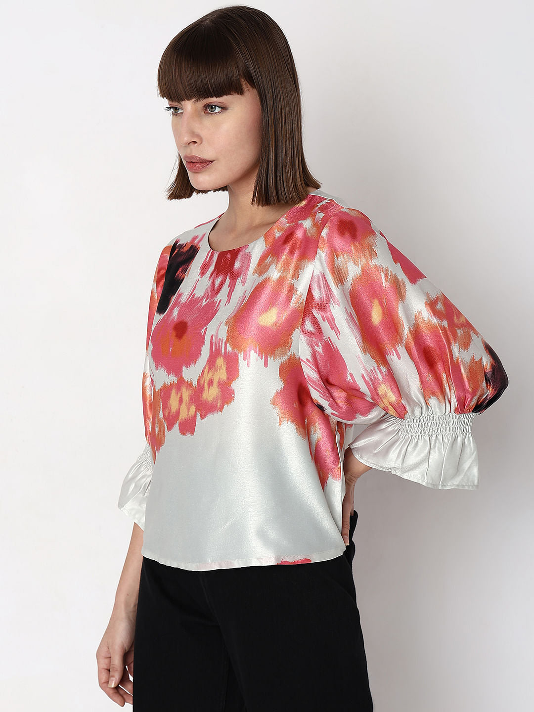 Off-White Brushed Floral Print Top