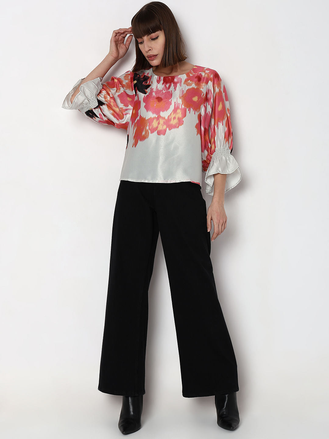 Off-White Brushed Floral Print Top