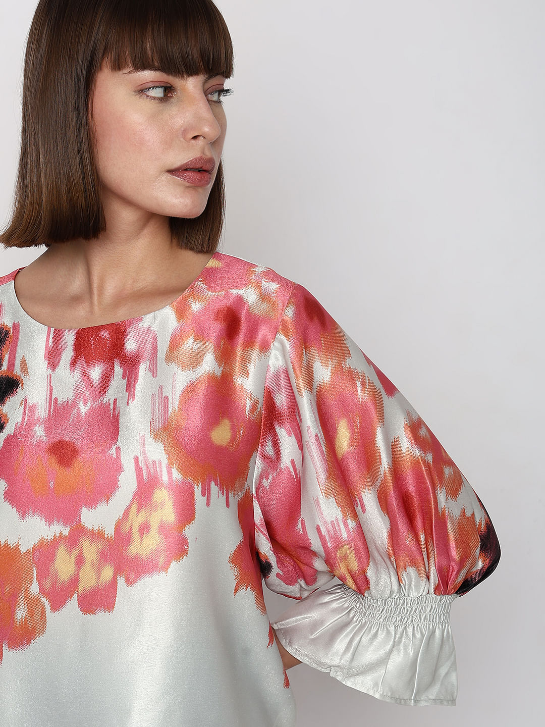 Off-White Brushed Floral Print Top