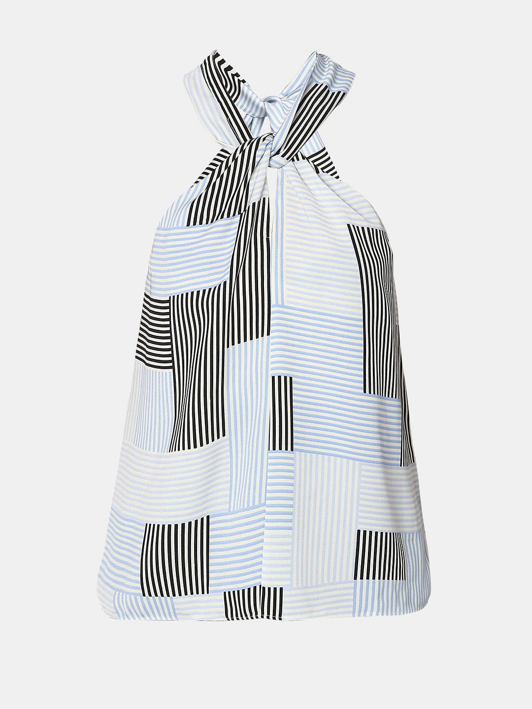 White Striped Halter Neck Top
