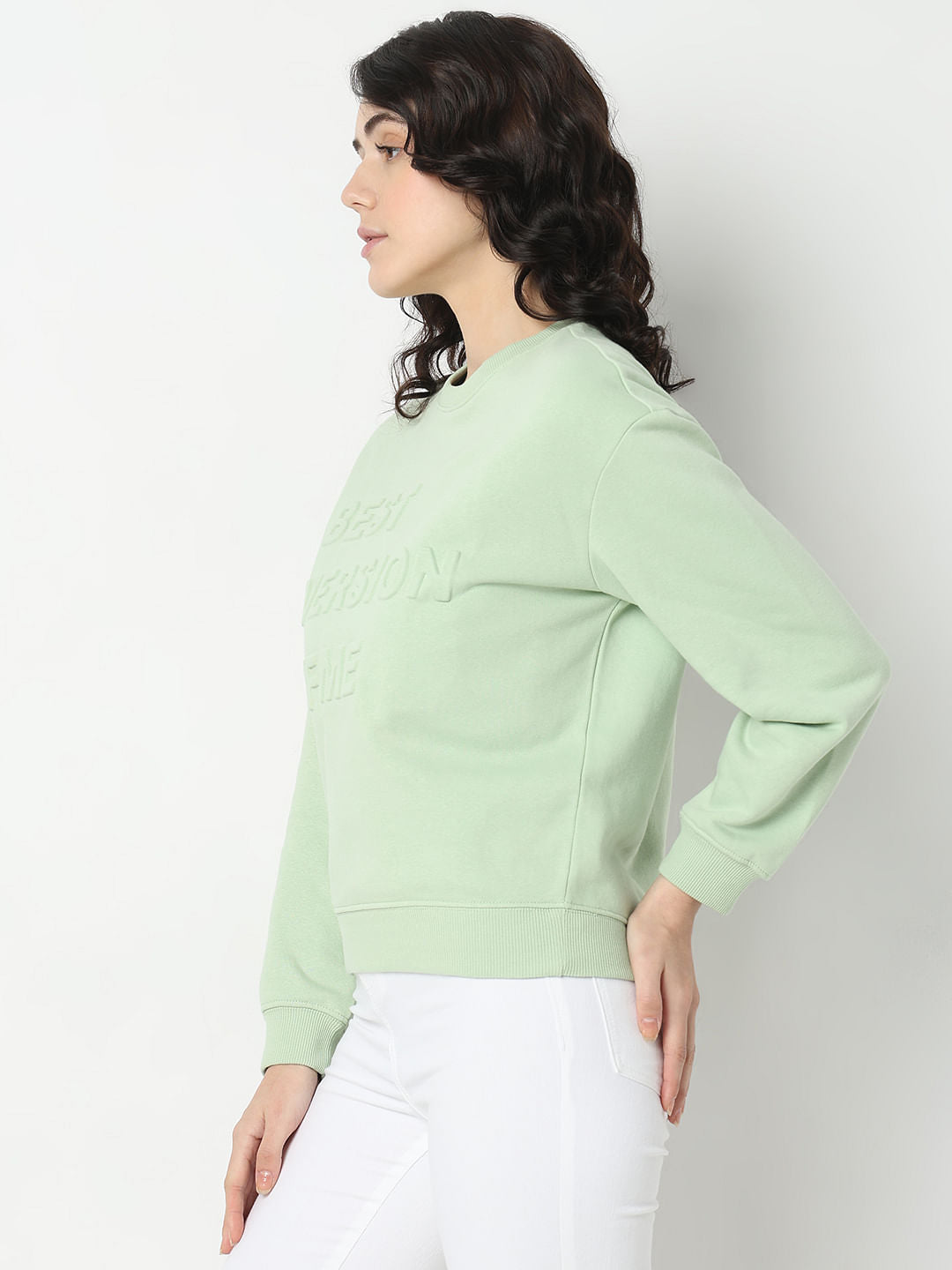 Light Green Embossed Text Sweatshirt