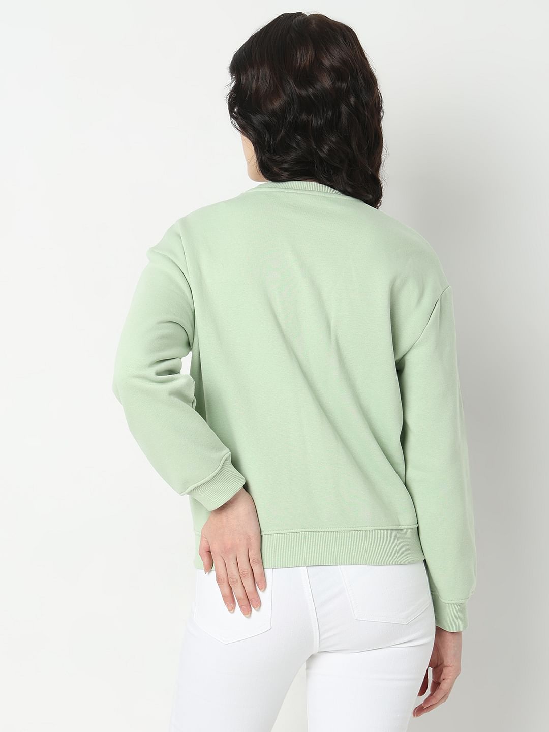 Light Green Embossed Text Sweatshirt