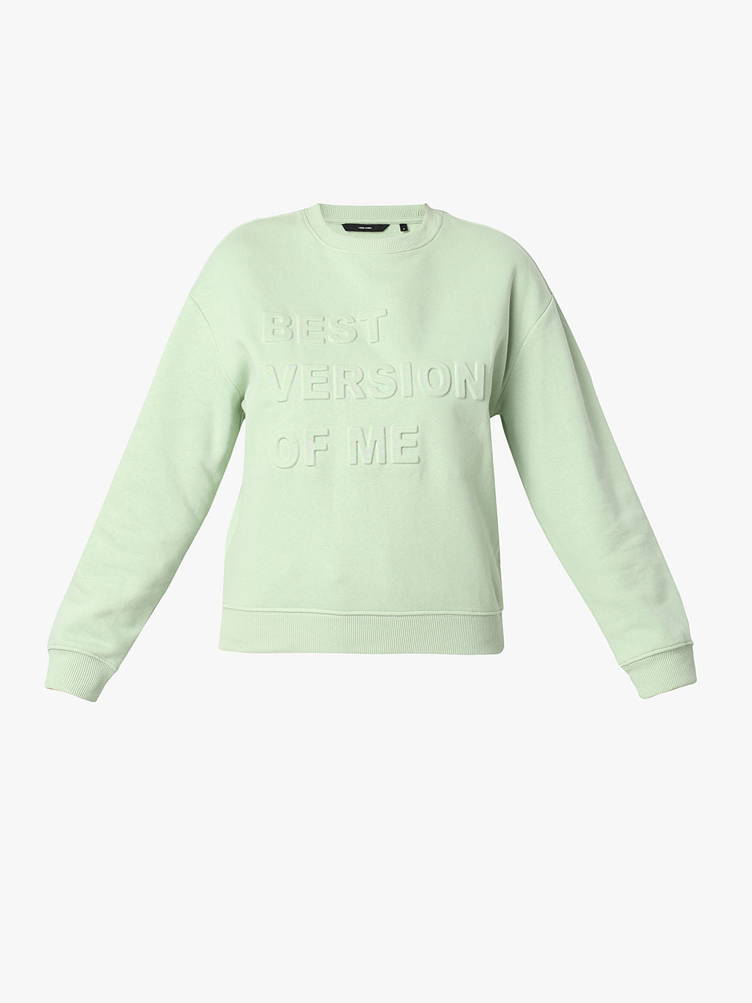 Light Green Embossed Text Sweatshirt