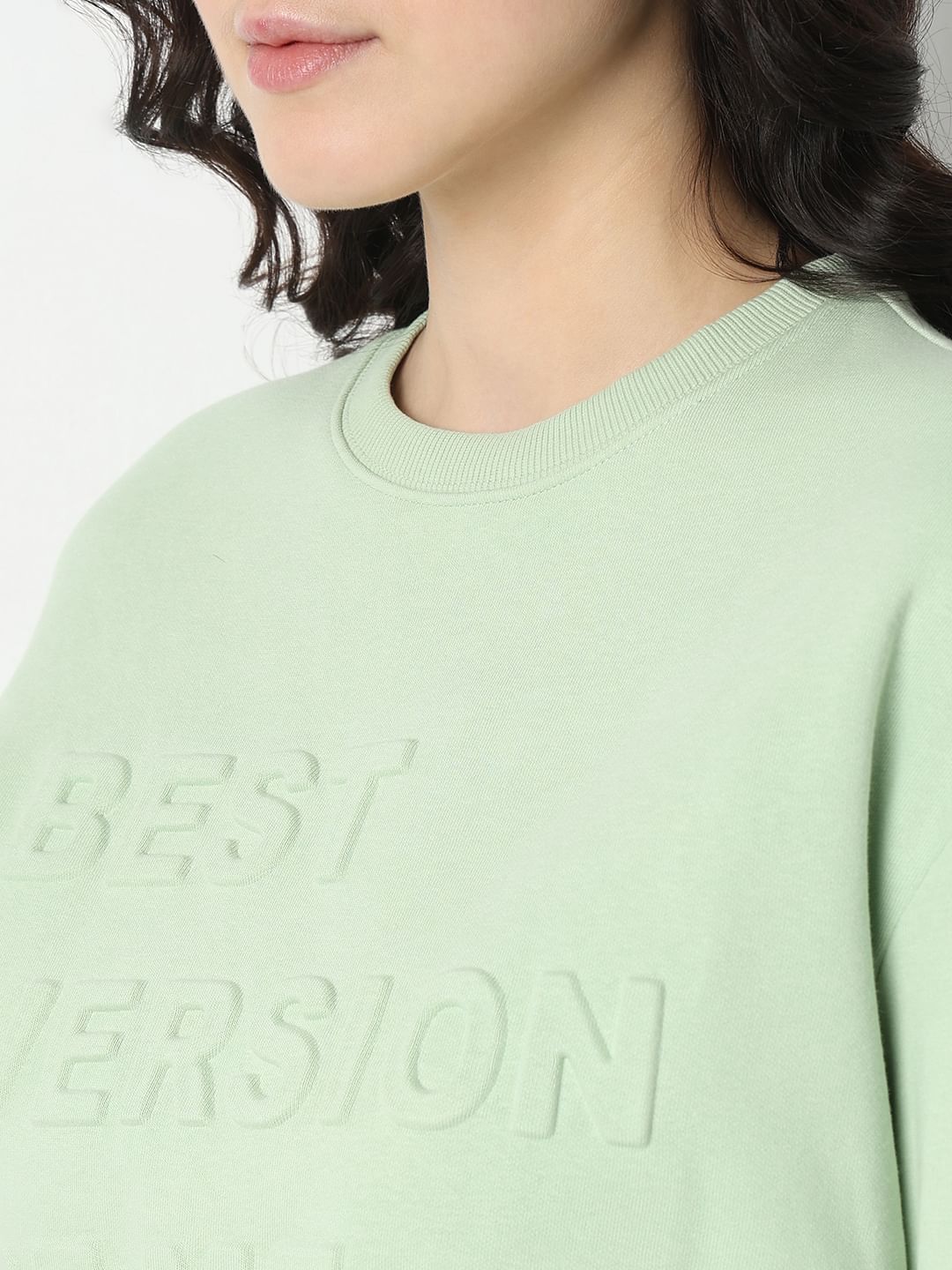 Light Green Embossed Text Sweatshirt