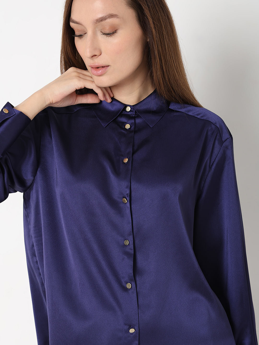 Dark Blue Satin Shirt