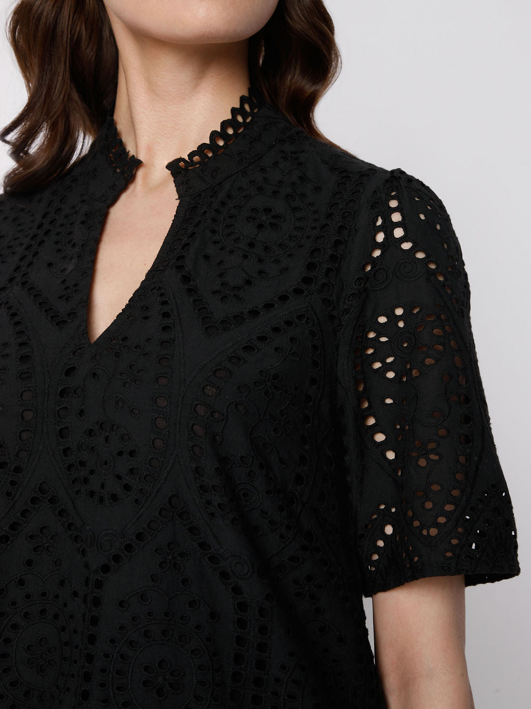 Black Schiffli Embroidered Top