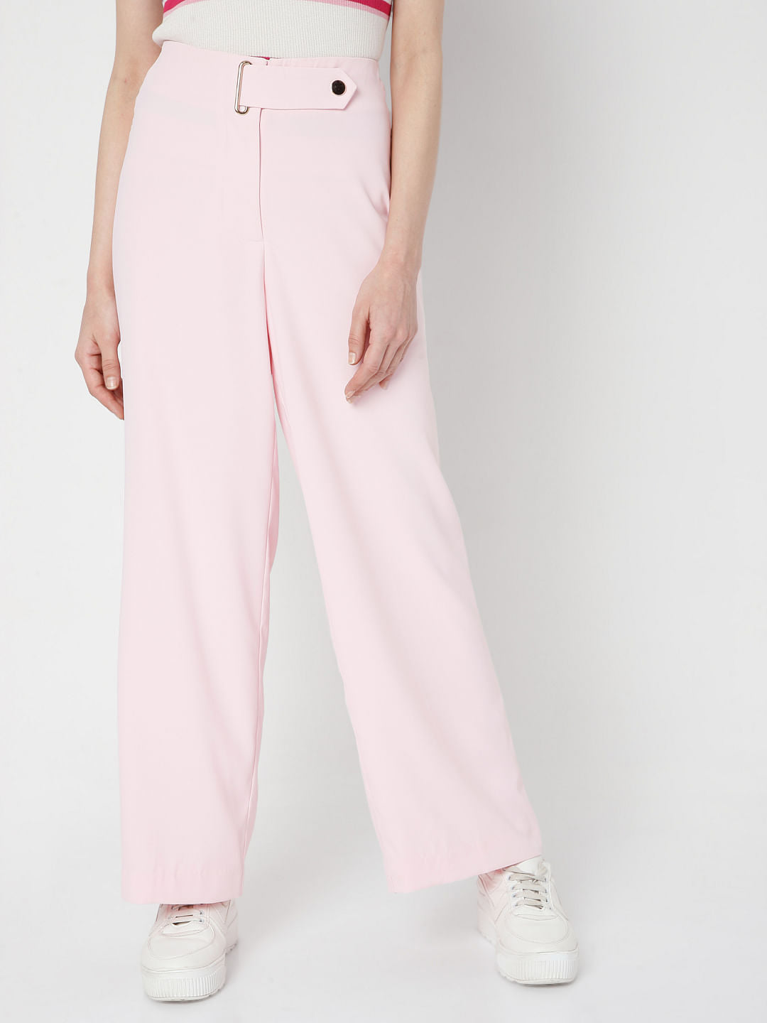 Pink High Rise Belted Co-Ord Set Pants