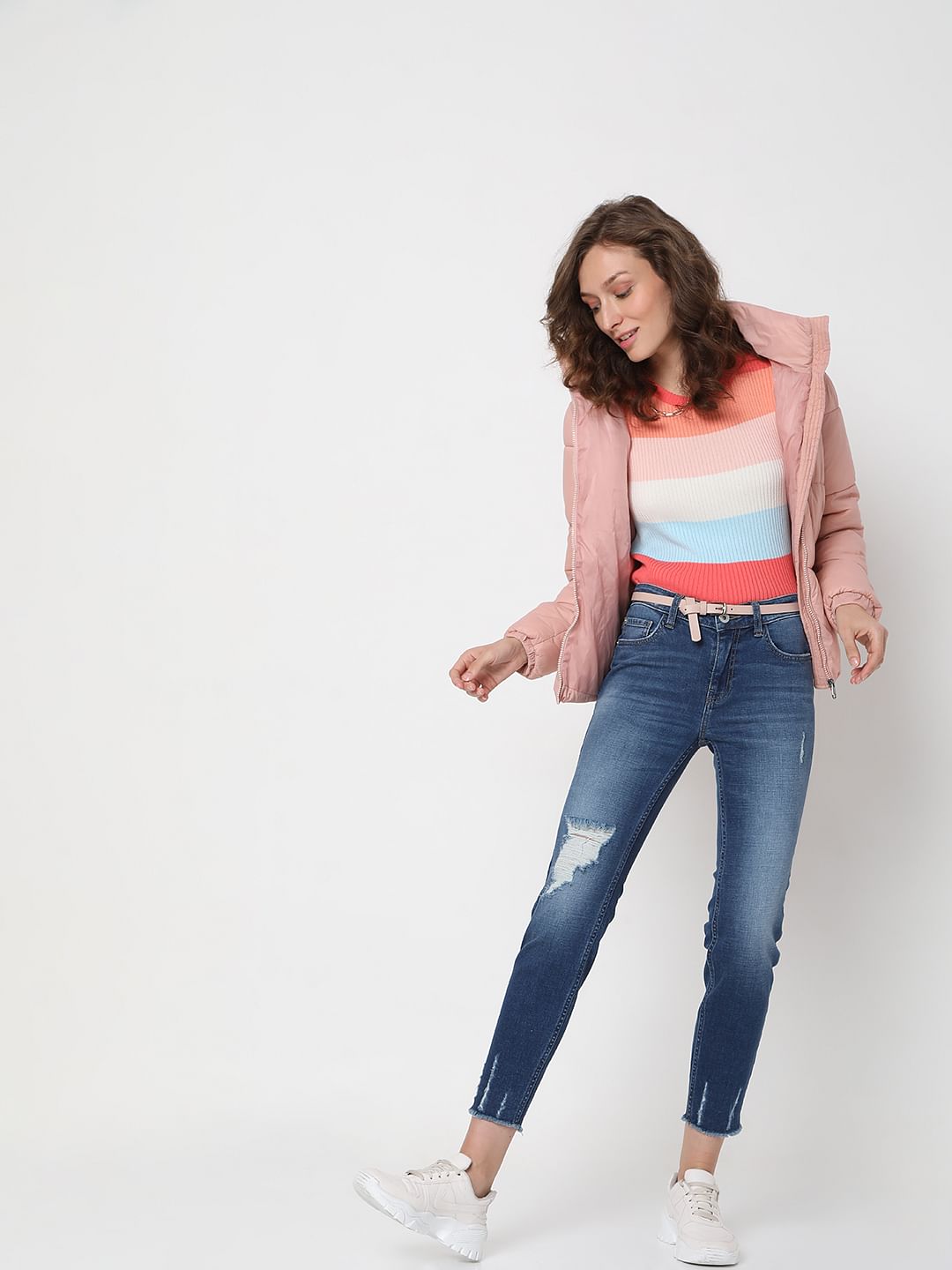 Blue Mid Rise Distressed Wendy Skinny Jeans