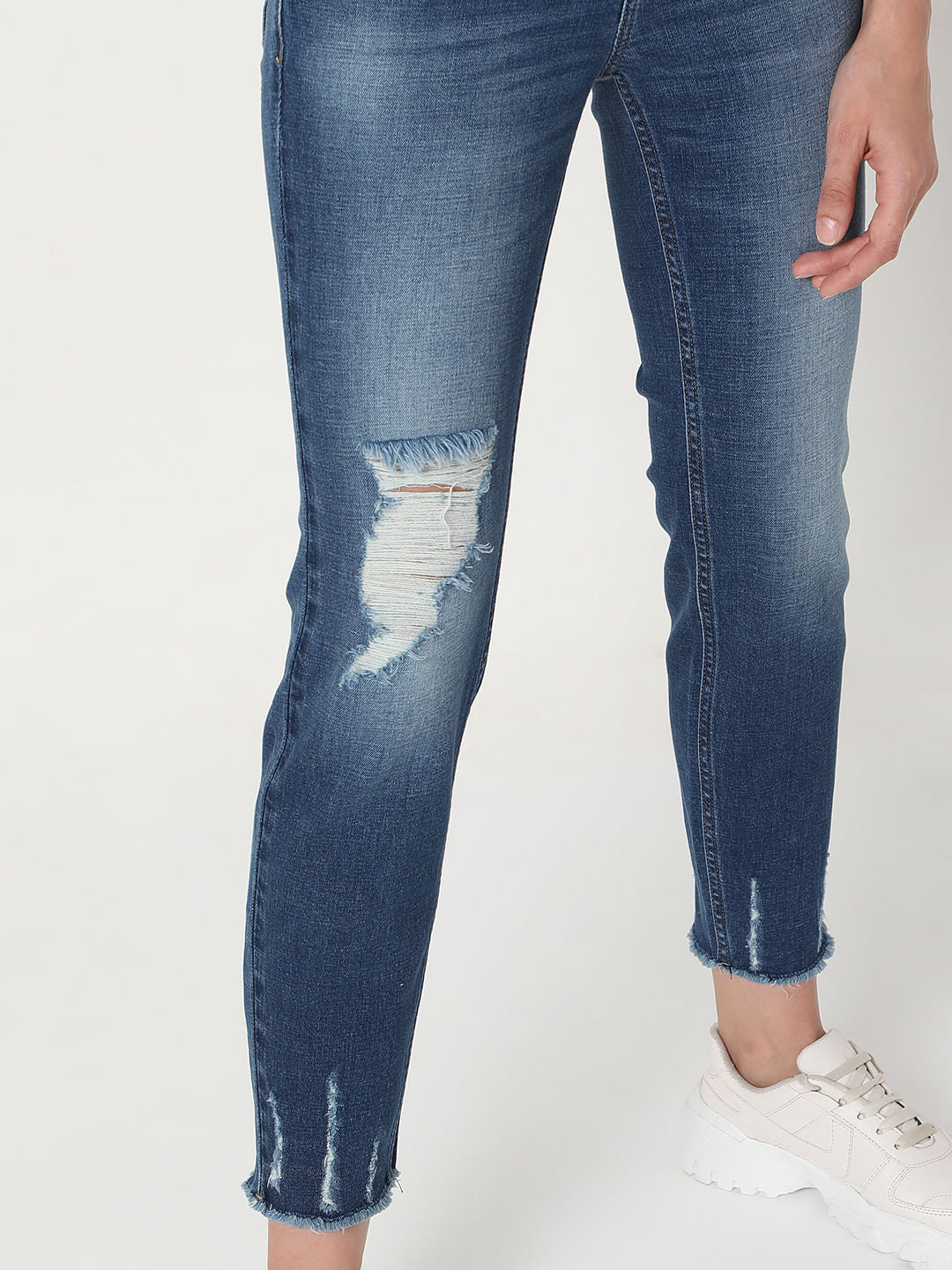 Blue Mid Rise Distressed Wendy Skinny Jeans