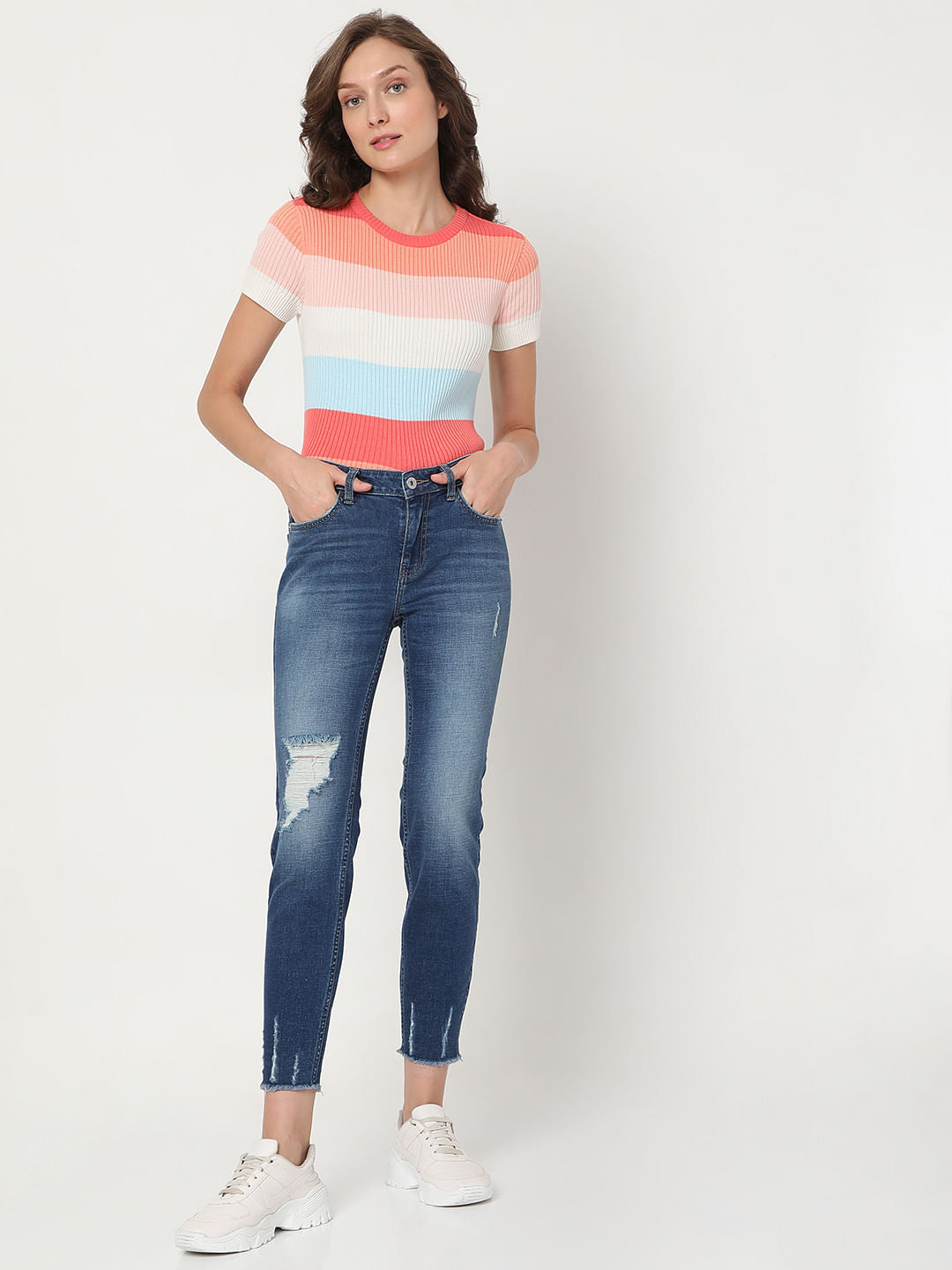 Blue Mid Rise Distressed Wendy Skinny Jeans