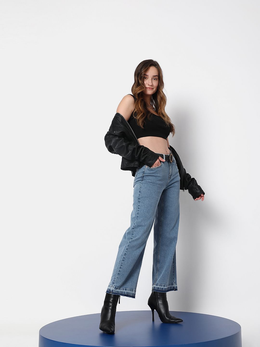 Blue High Rise Straight Fit Jeans