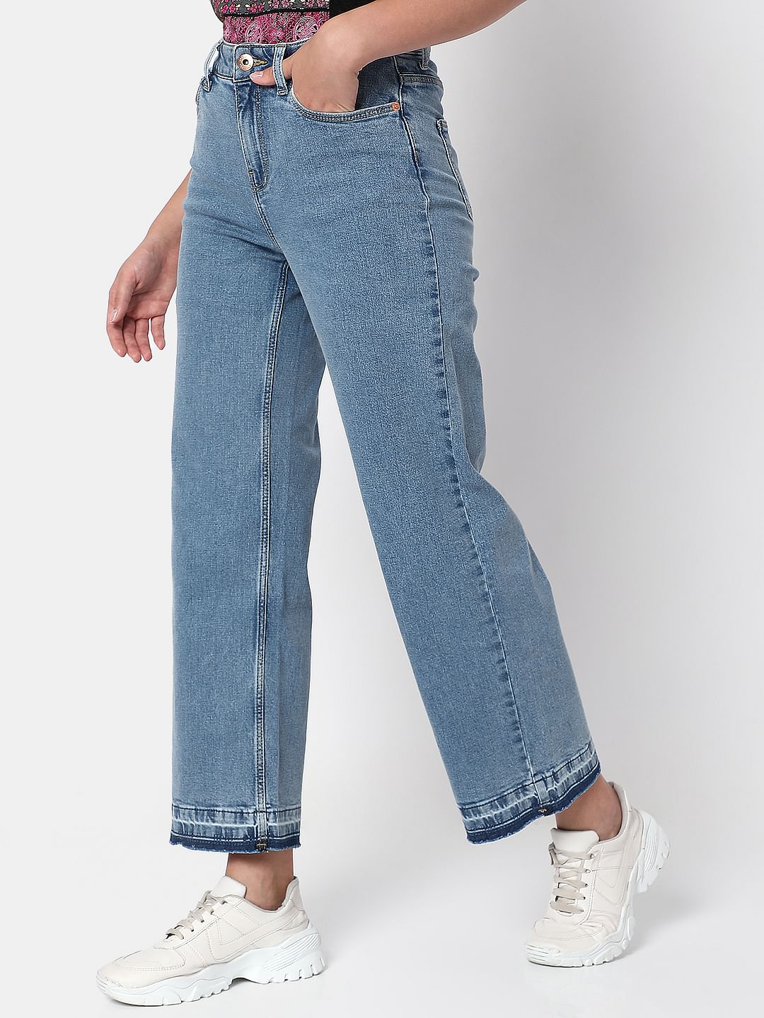 Blue High Rise Straight Fit Jeans