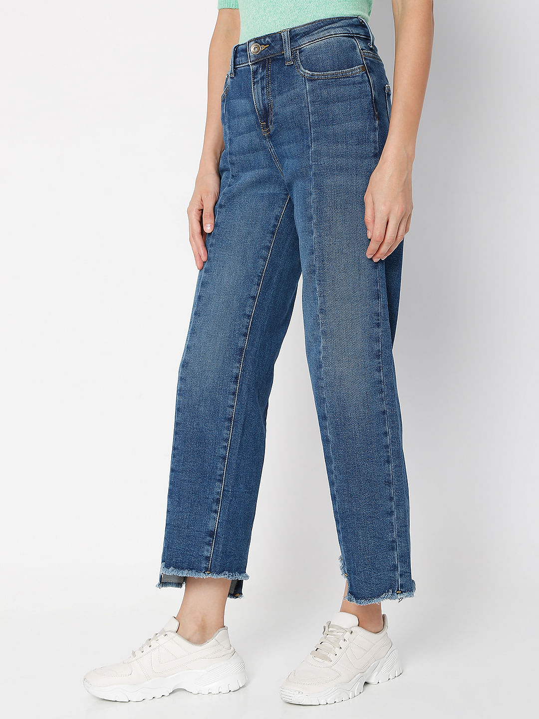 Blue Panel Detail Jade Straight Fit Jeans