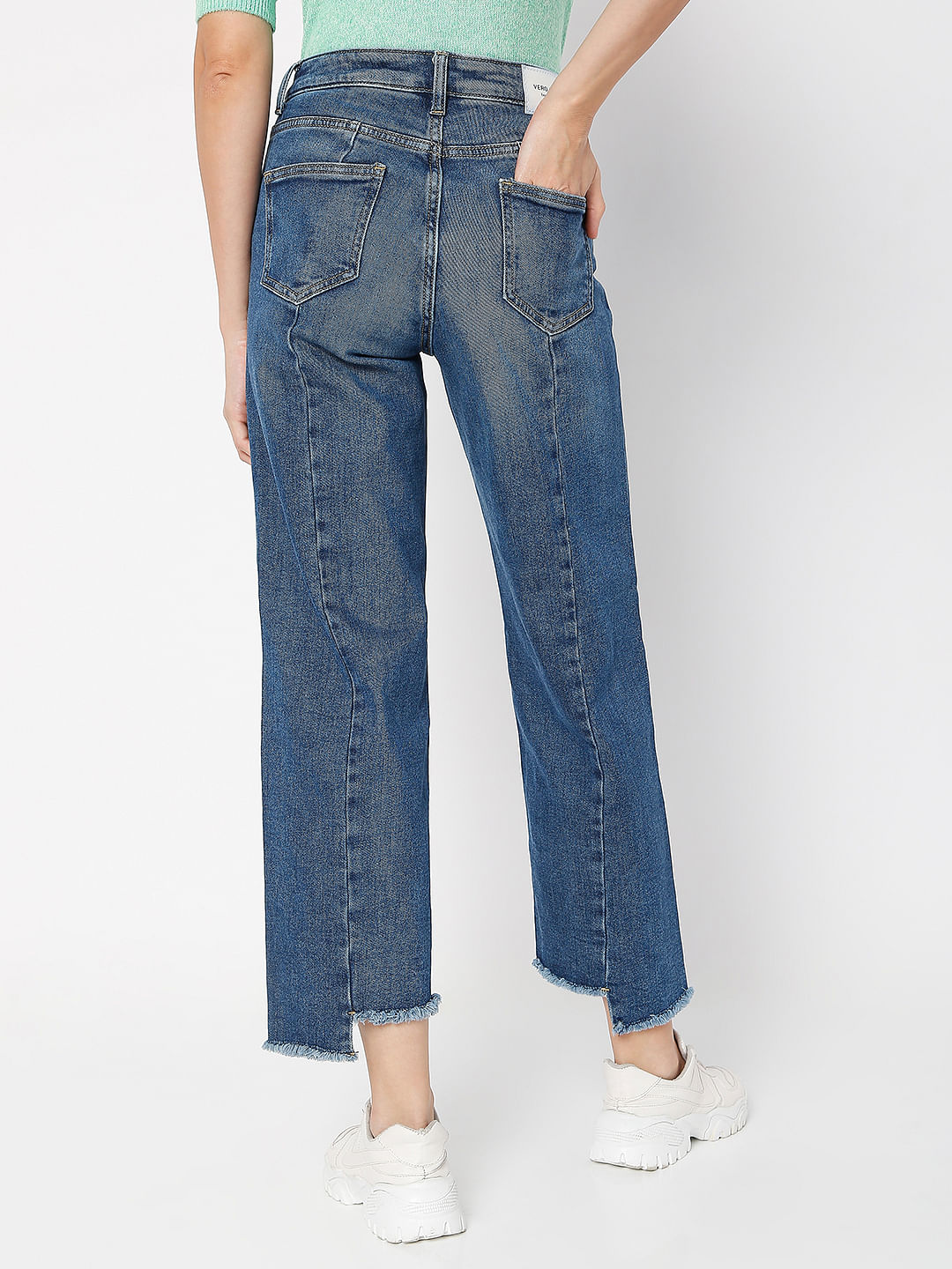 Blue Panel Detail Jade Straight Fit Jeans