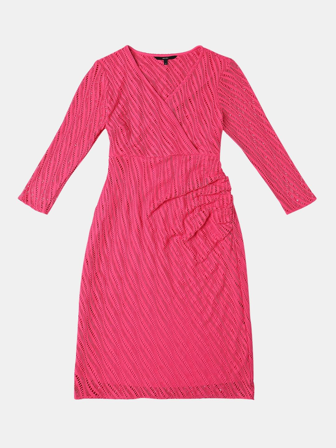 Pink Lace Wrap Midi Dress