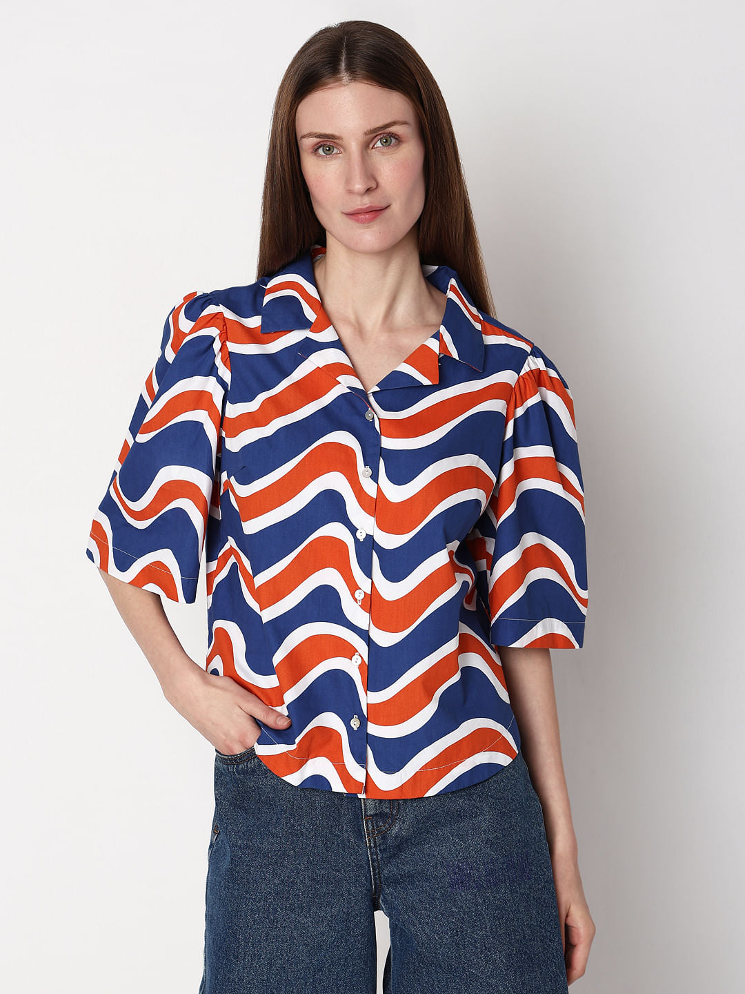 Blue & Orange Printed Shirt