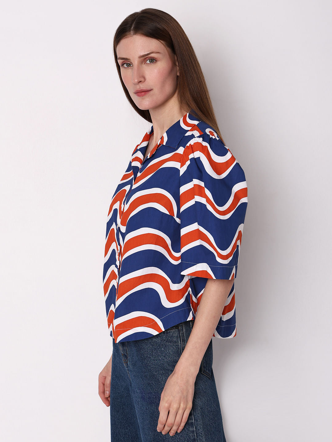 Blue & Orange Printed Shirt