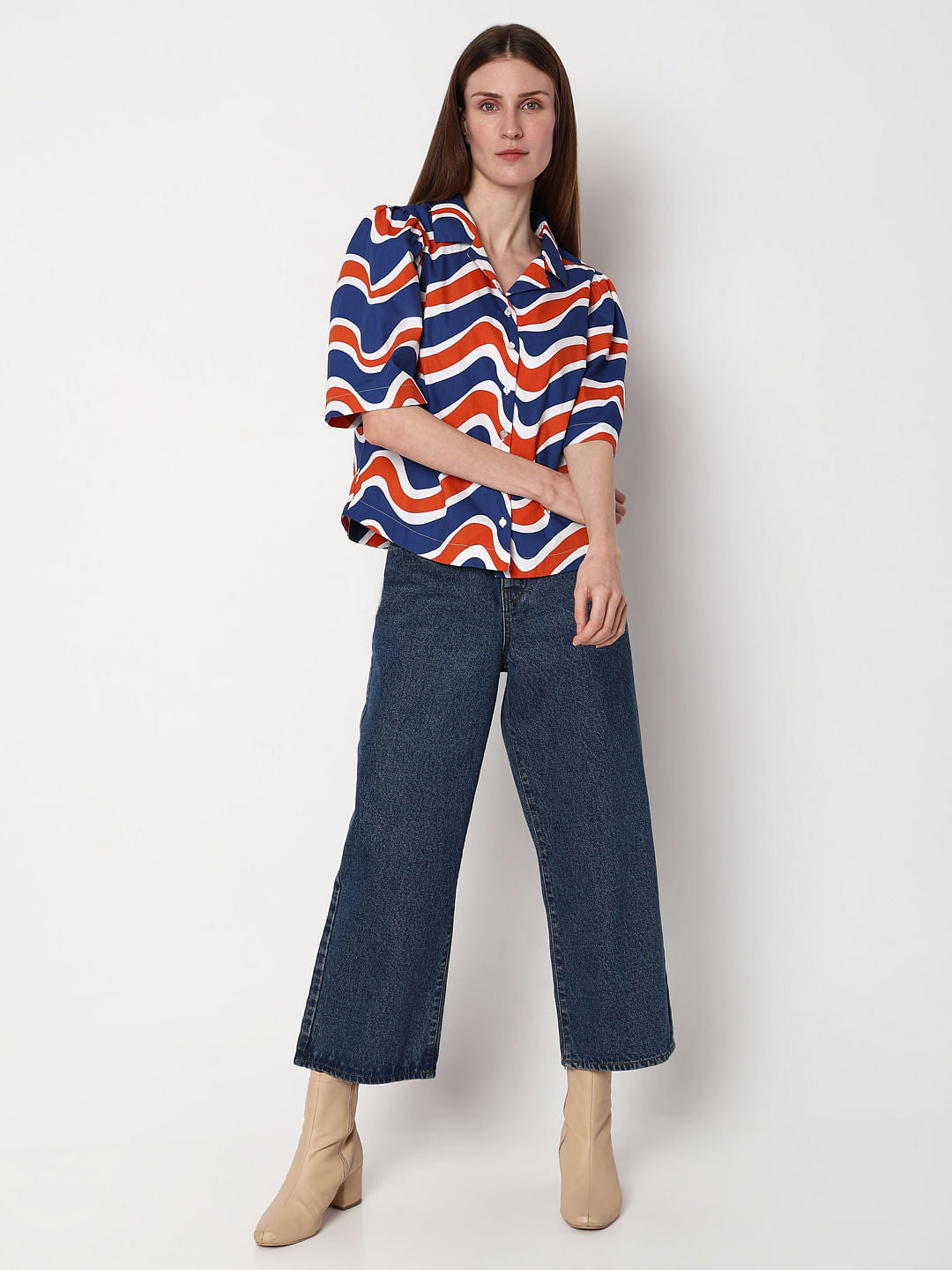 Blue & Orange Printed Shirt
