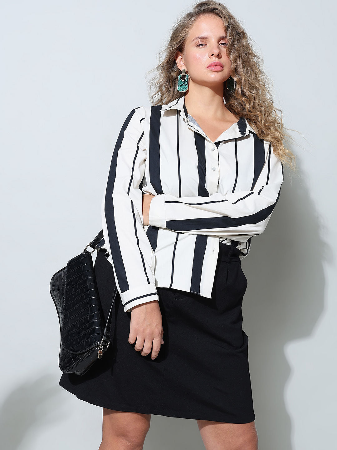 Curve White Striped Full Sleeves Shirt