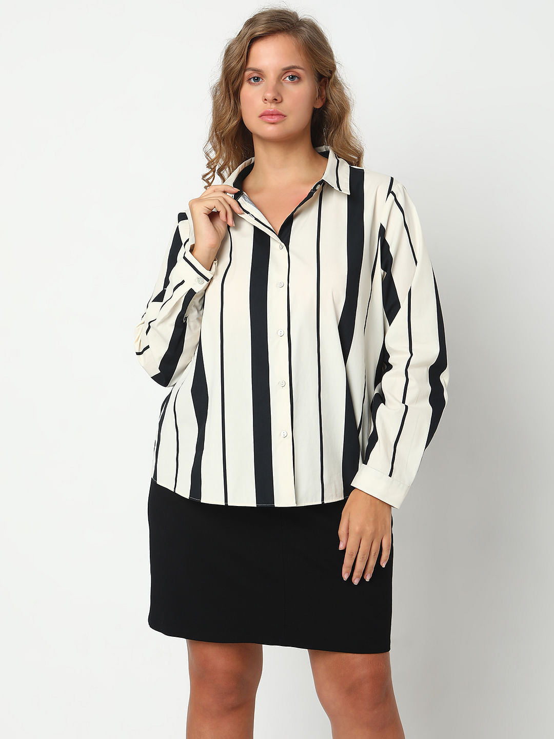 Curve White Striped Full Sleeves Shirt