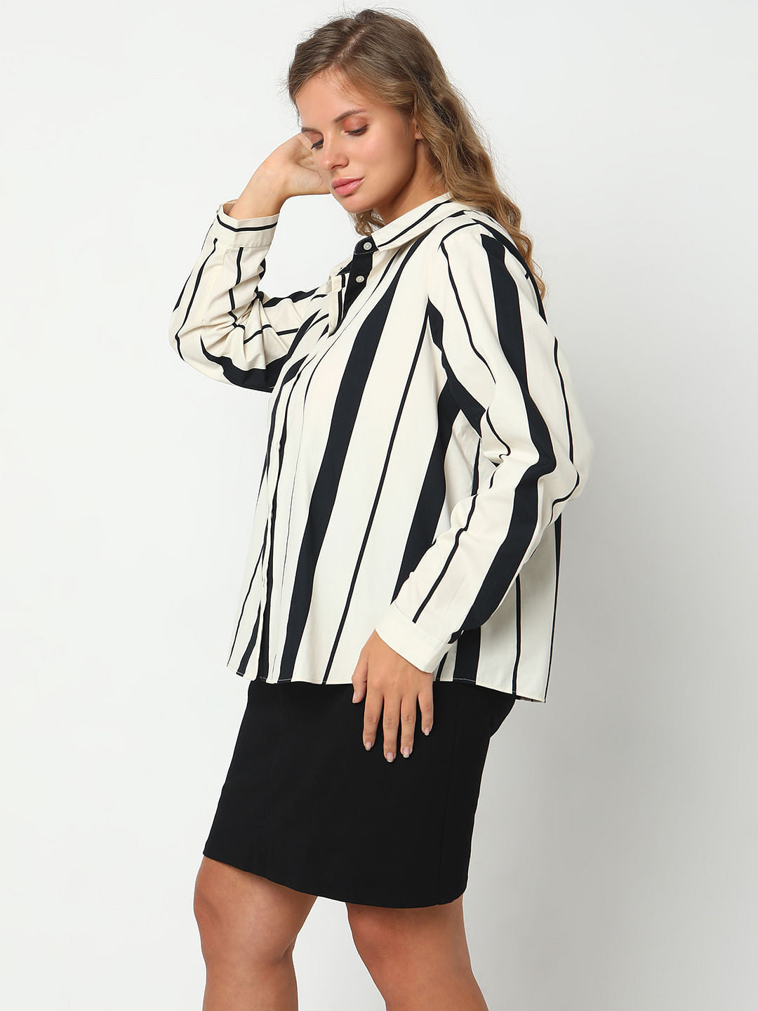 Curve White Striped Full Sleeves Shirt