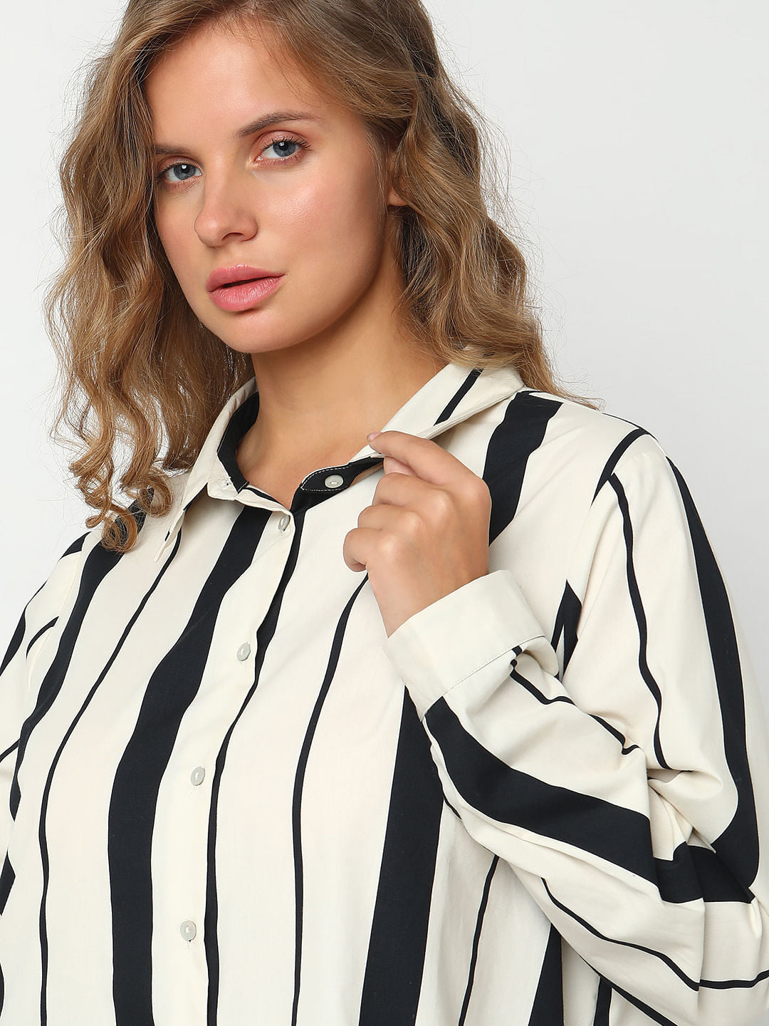 Curve White Striped Full Sleeves Shirt