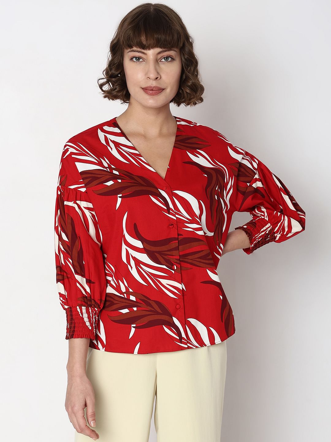 Red Leaf Printed Top