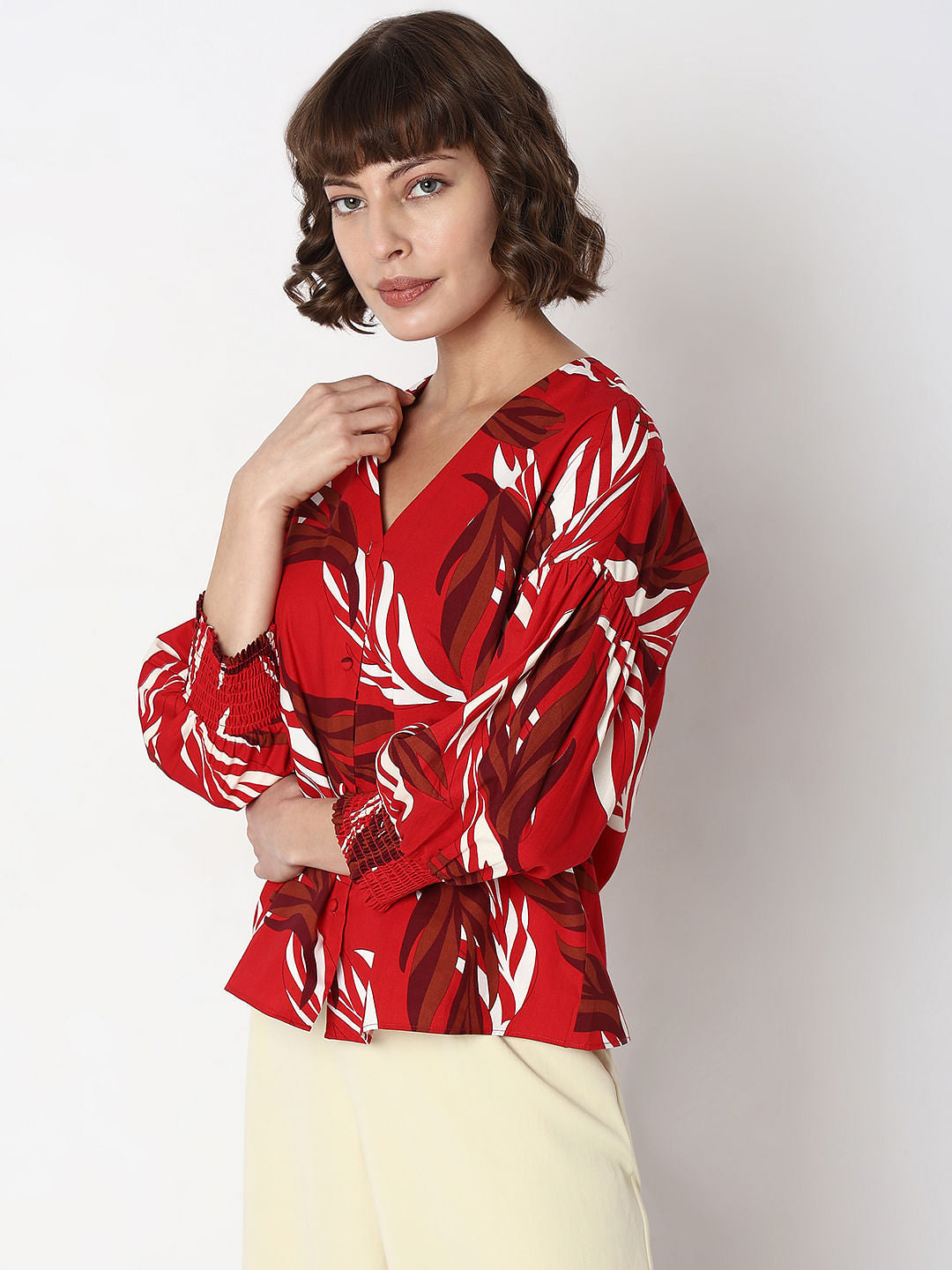 Red Leaf Printed Top