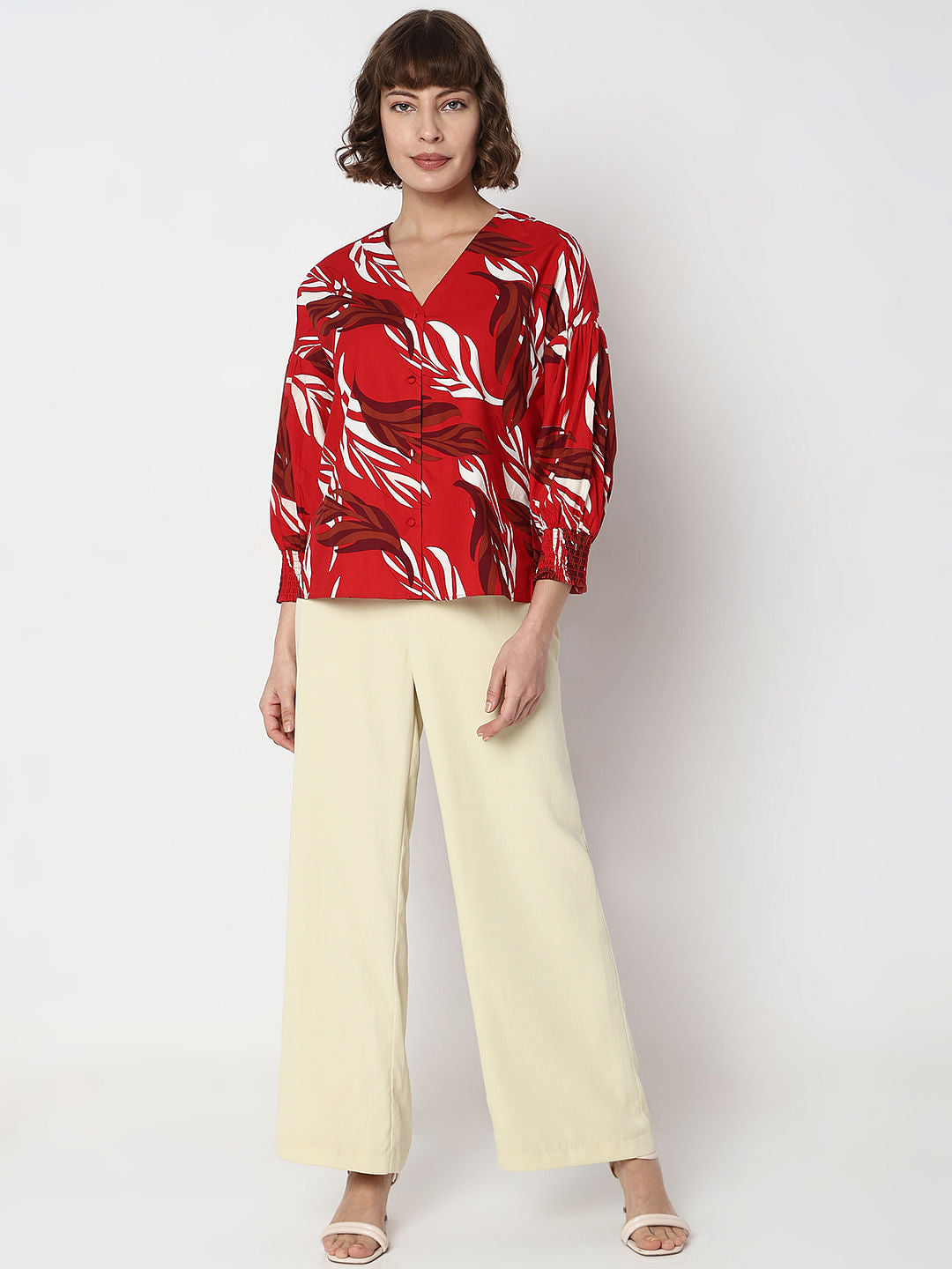 Red Leaf Printed Top
