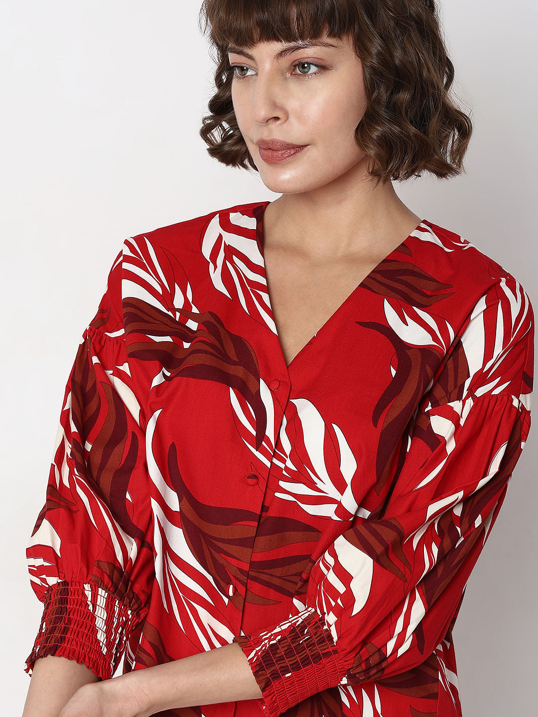 Red Leaf Printed Top