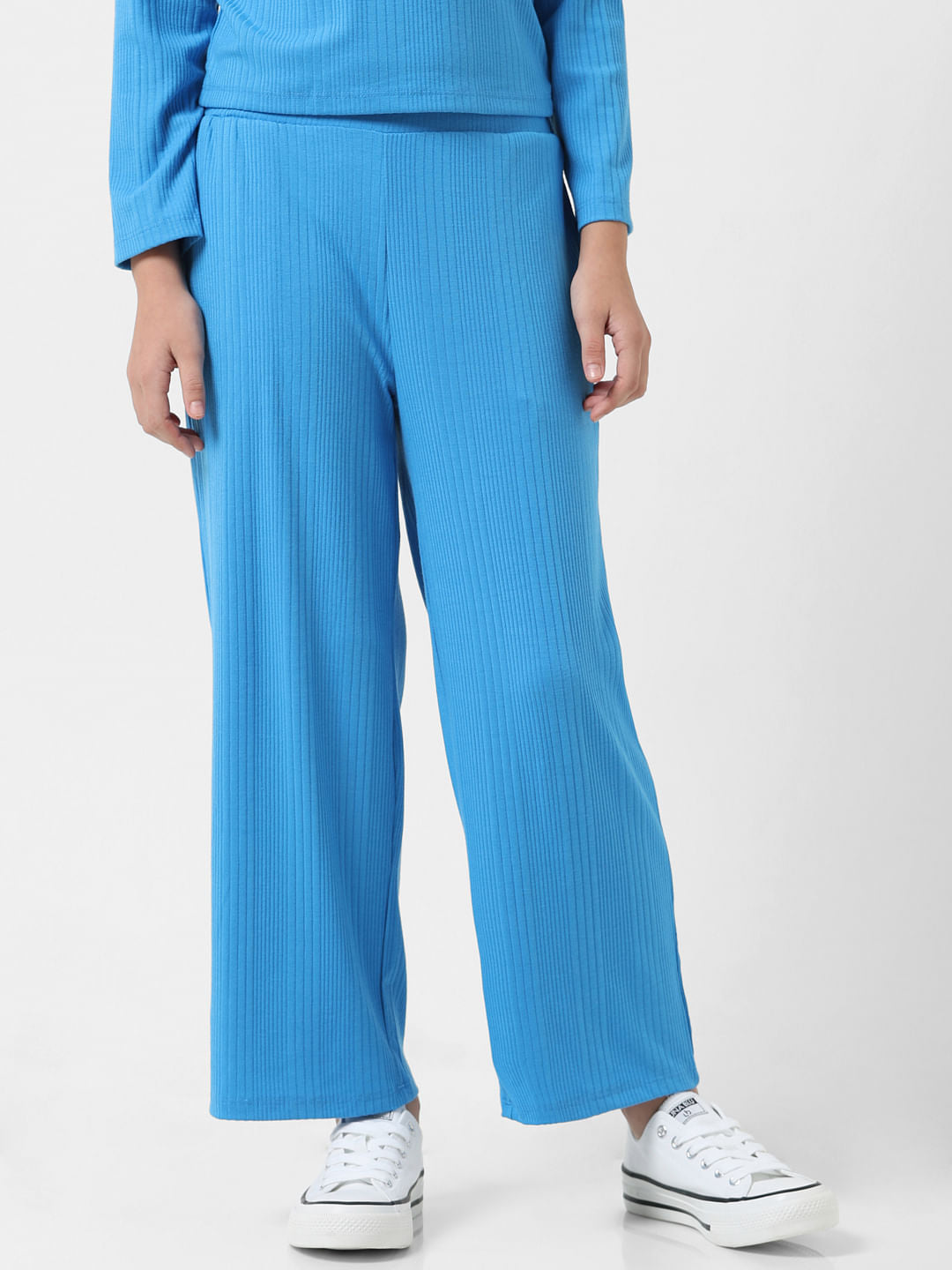 Girl Blue Mid Rise Ribbed Pants