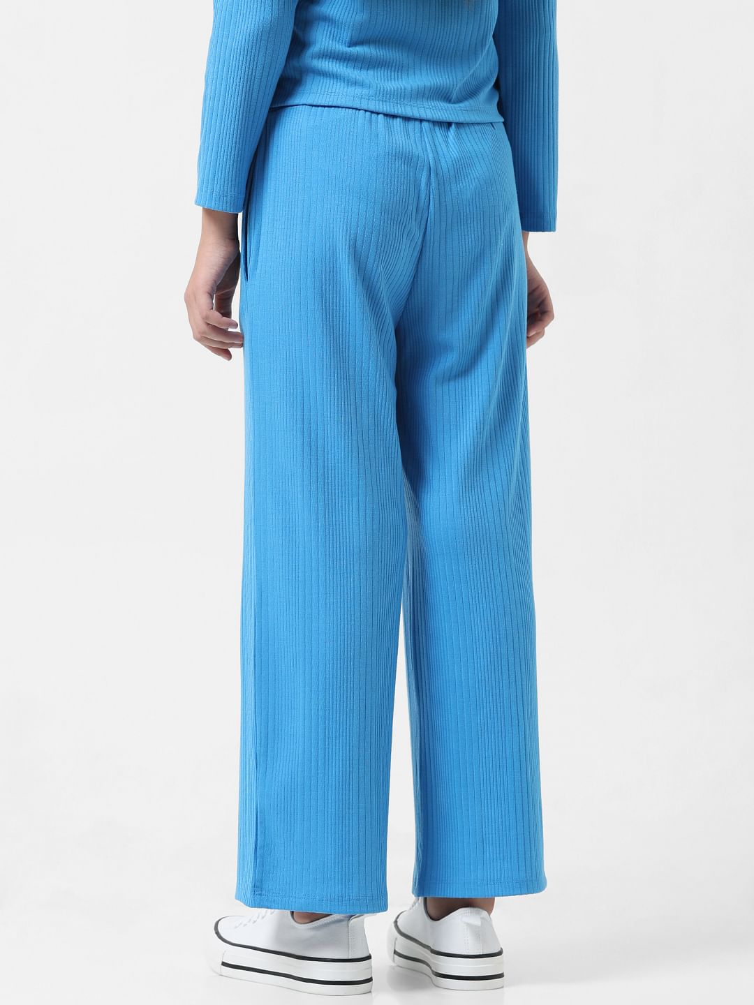 Girl Blue Mid Rise Ribbed Pants