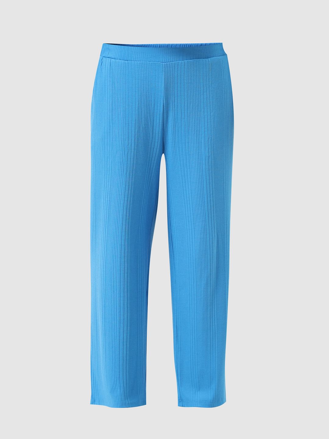 Girl Blue Mid Rise Ribbed Pants