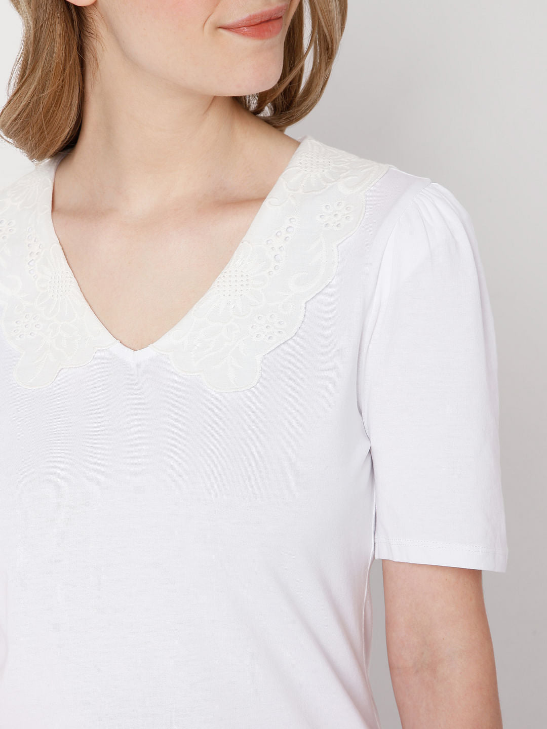 White Lace Detail Collar Top