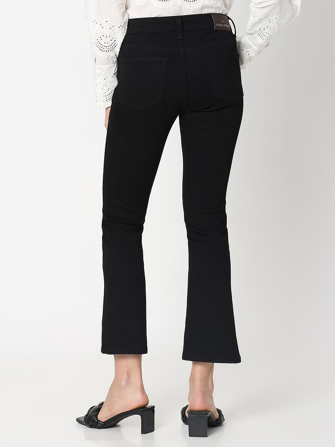 Black Mid Rise Cropped Petra Bootcut Jeans