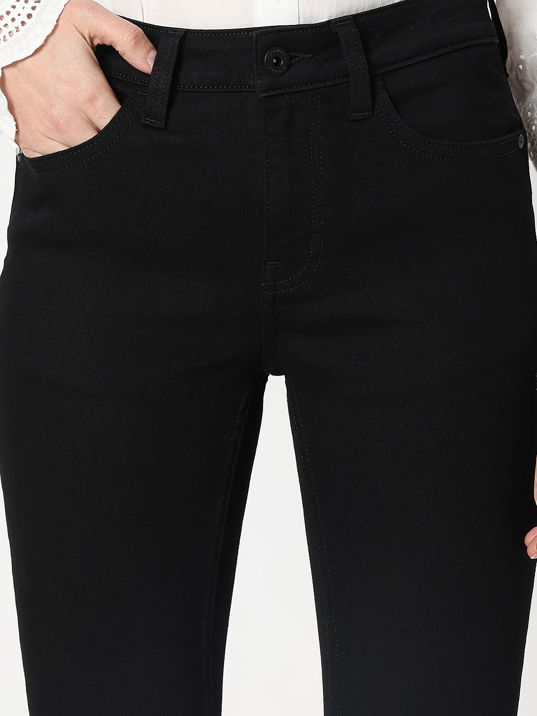 Black Mid Rise Cropped Petra Bootcut Jeans