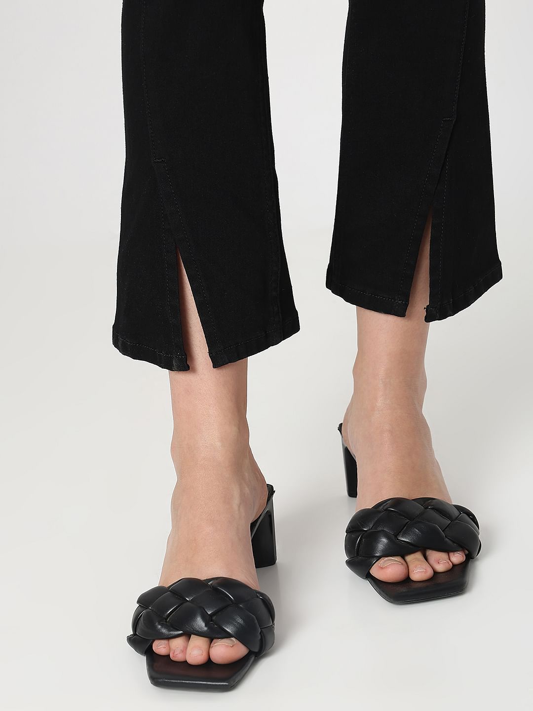 Black Mid Rise Cropped Petra Bootcut Jeans